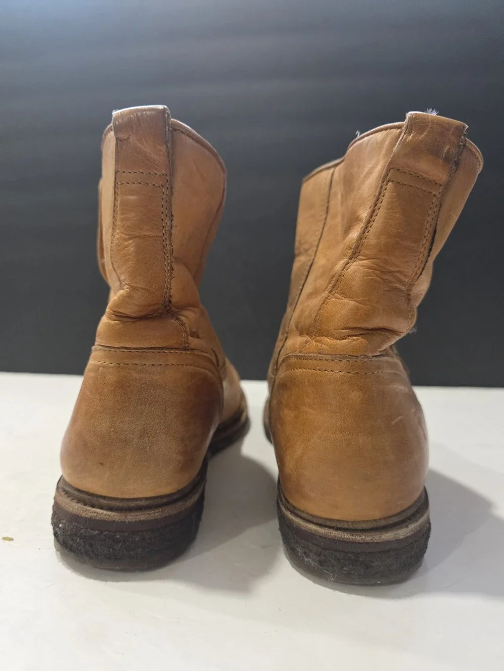 Frye Celia Short Cognac Brown Leather Shearling Lined Moto Lug Sole Boots Sz 8.5